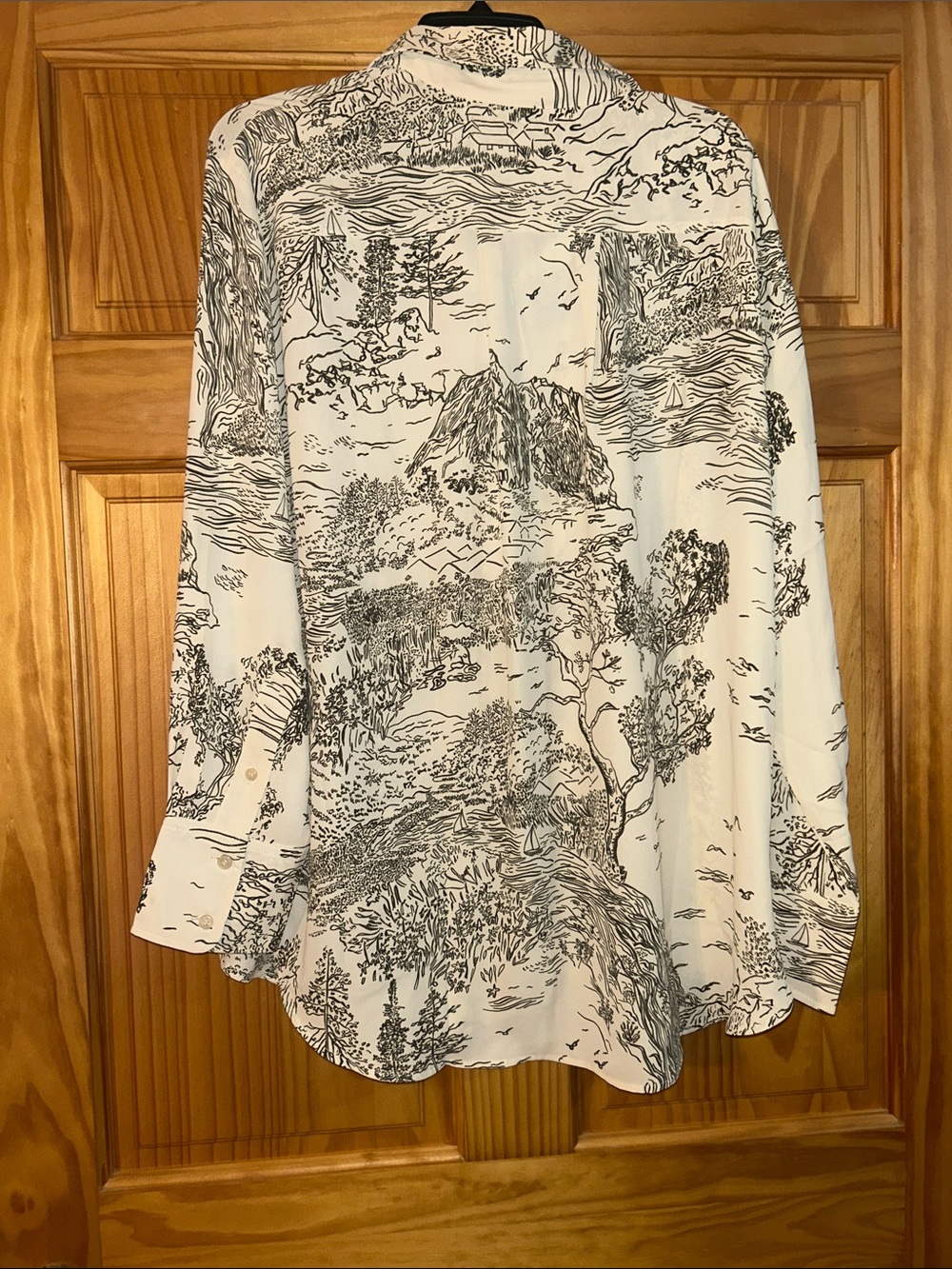H&M White and Black Scenic Print Button-Down Shirt - Picture 2 of 2